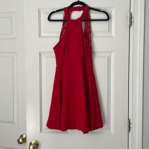 Red skater dress with lace back